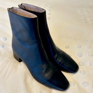 J. Crew Square Toe Ankle Boots Leather Back Zip Heeled Black 7.5